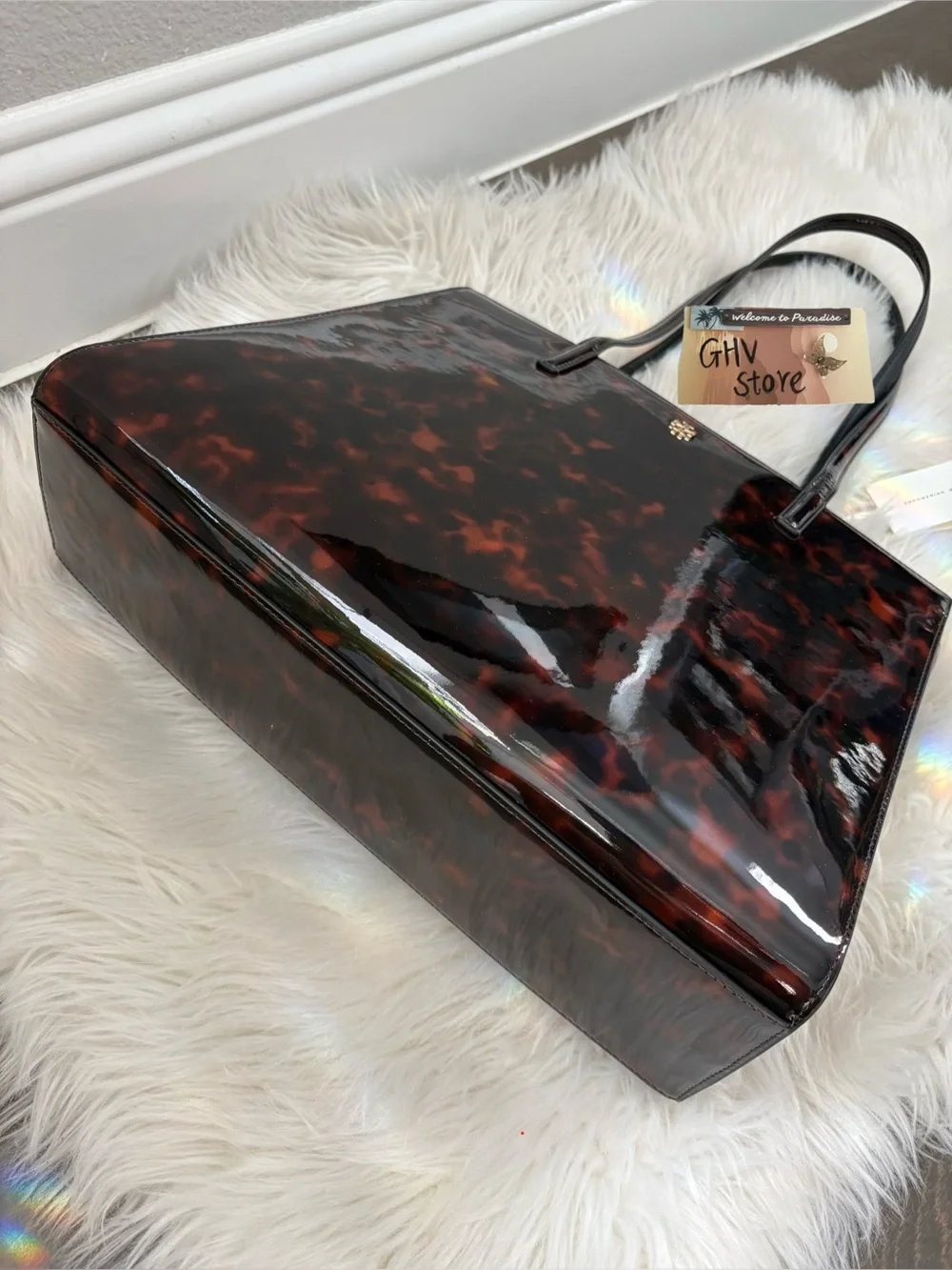 Tory Burch patent tote bag